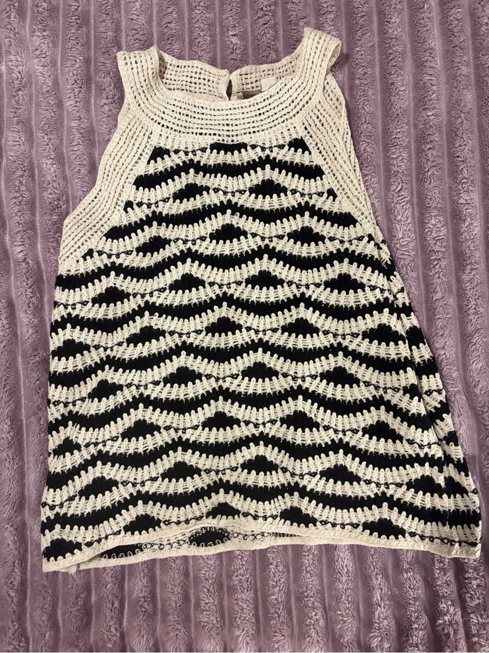 LOFT Black and White Crochet Wave Tank